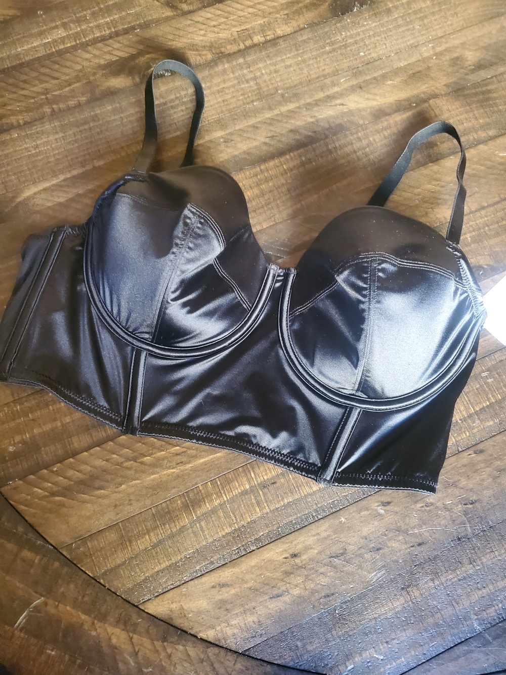 Auden Black Satin Longline Underwire Bustier Bra